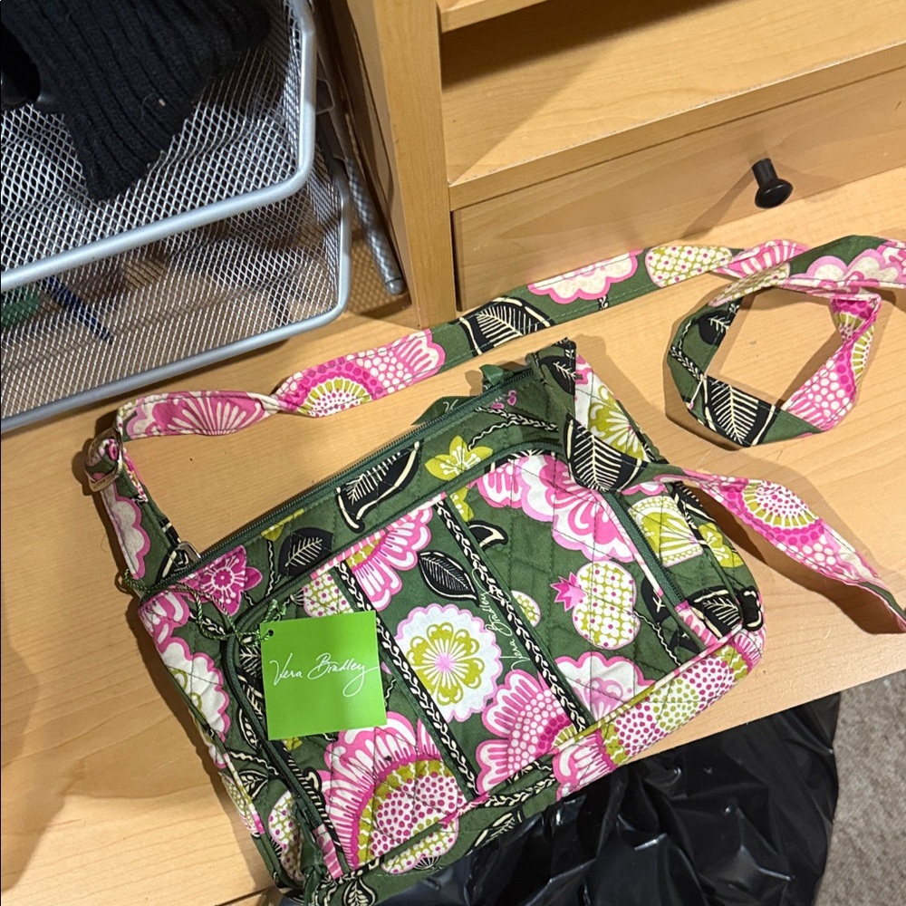 Vera Bradley Floral Crossbody Bag in Green and Pink